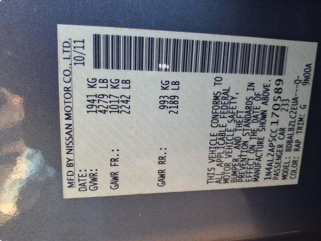 2012 Nissan Altima 4DR SDN I4 CVT 2.5 S